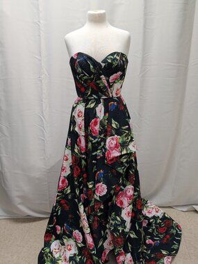 NWT Sherri Hill 50963 Black Floral High Low Party Dress Size 2